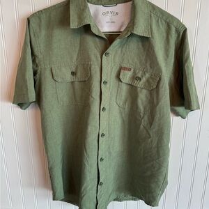 Orvis Men's Olive Button-Down Short Sleeved Shirt Medium Lightweight Breathable